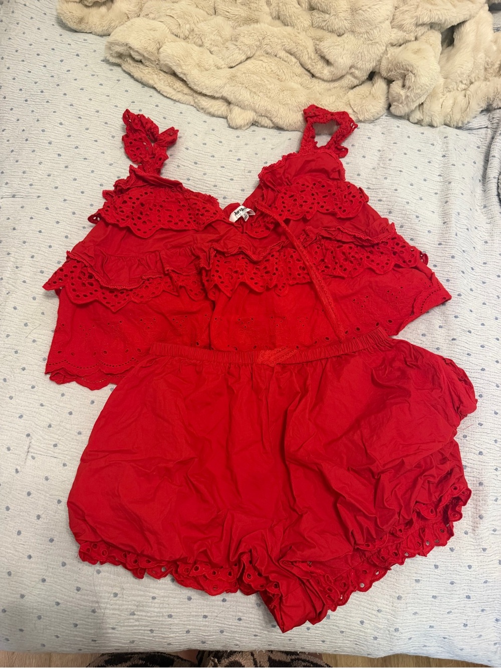 Red Eyelet Two Piece Set